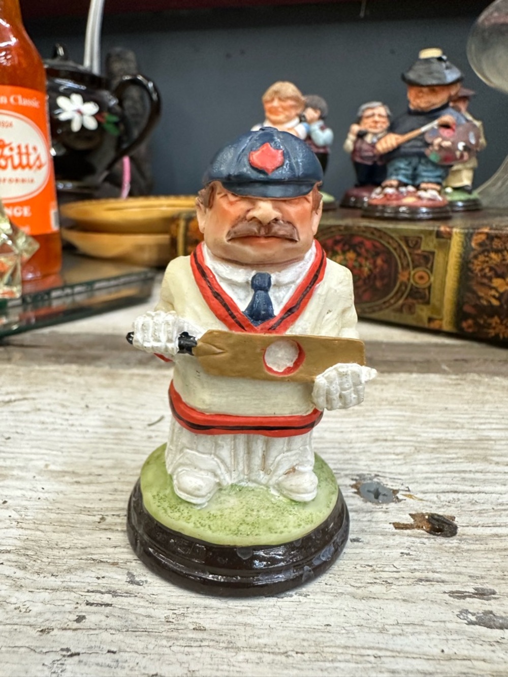 Vintage Baseball Player Figurine Hand Painted Sports Statue Funny Decor